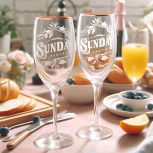 Personalized Deep Engraved Sunday Party Champagne Bar Glasses - Custom Party Glasses deep engraving your Champagne glass