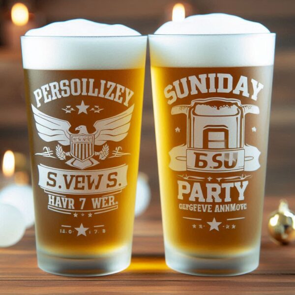 Personalized Deep Engraved Sunday Party beer Glasses - Custom Party Glasses deep engraving your beer glass