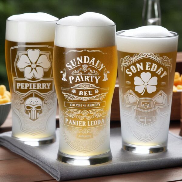 Personalized Deep Engraved Sunday Party beer Glasses - Custom Party Glasses deep engraving your beer glass