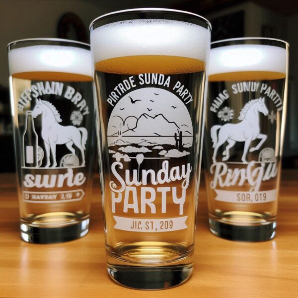 Personalized Deep Engraved Sunday Party beer Glasses - Custom Party Glasses deep engraving your beer glass