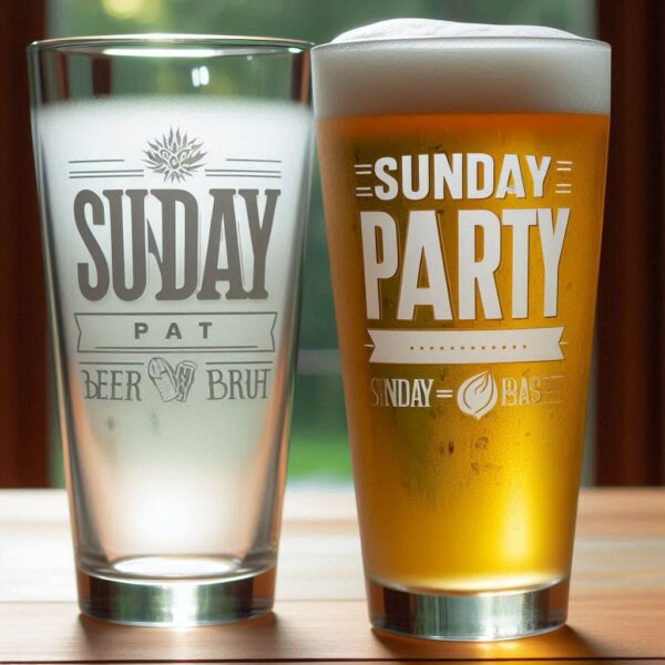 Personalized Deep Engraved Sunday Party beer Glasses - Custom Party Glasses deep engraving your beer glass