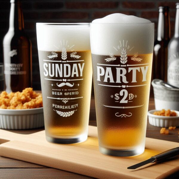 Personalized Deep Engraved Sunday Party beer Glasses - Custom Party Glasses deep engraving your beer glass