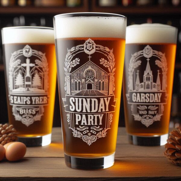 Personalized Deep Engraved Sunday Party beer Glasses - Custom Party Glasses deep engraving your beer glass