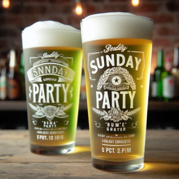 Personalized Deep Engraved Sunday Party beer Glasses - Custom Party Glasses deep engraving your beer glass