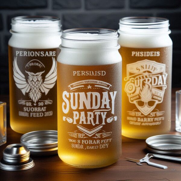 Personalized Deep Engraved Sunday Party beer Glasses - Custom Party Glasses deep engraving your beer glass