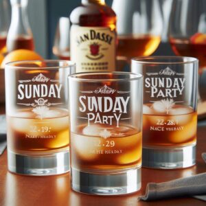 Product Description: Personalized Deep Engraved Sunday Party Bar Glasses