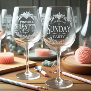 Personalized Deep Engraved Sunday Party wine Bar Glasses - Custom Party Glasses deep engraving your wine glass