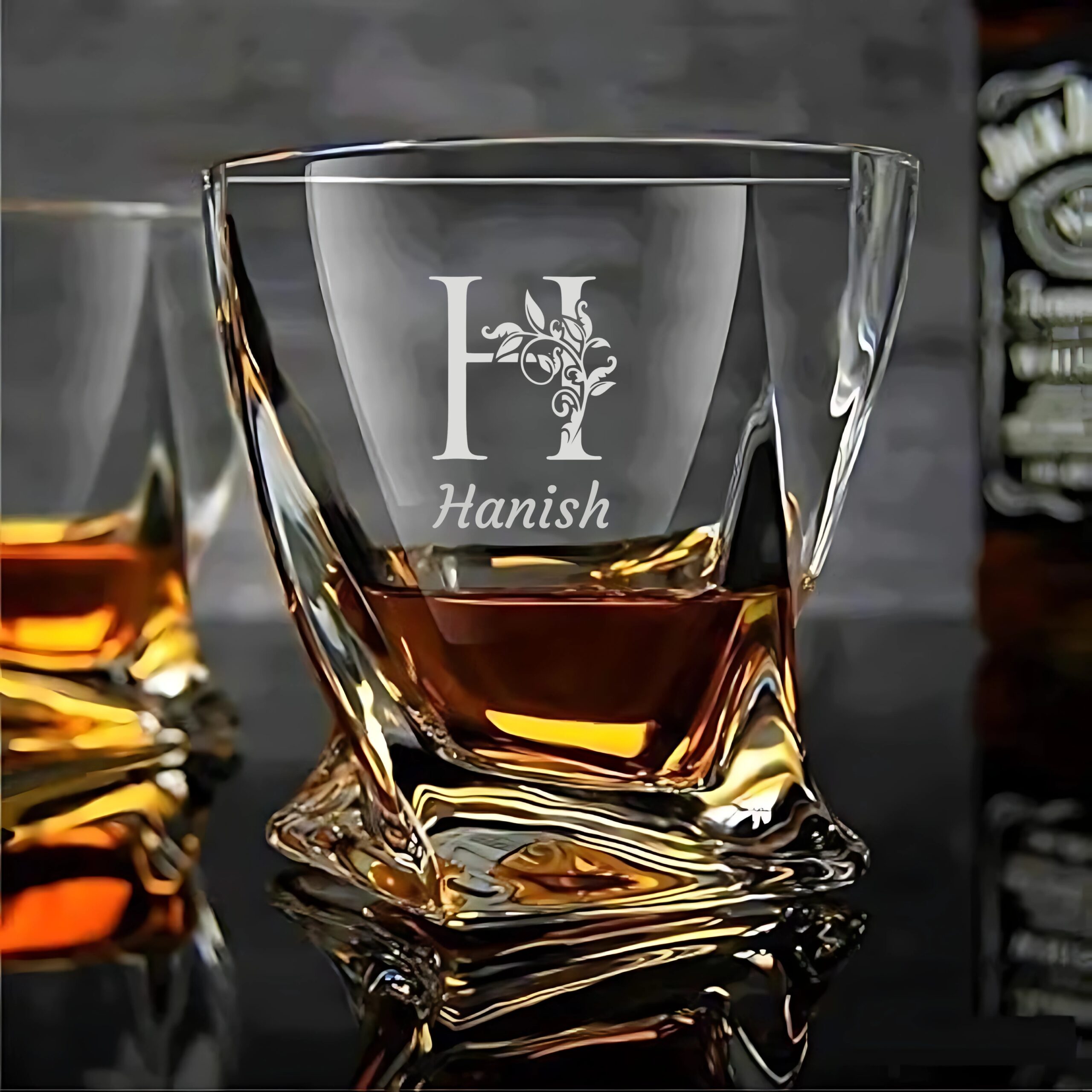 Personalized Deep Engraved special occasion Crystal Whiskey Glass – Custom Deep Engraving with Name, Logo, Photo, or Monogram, love symbol deep engraving