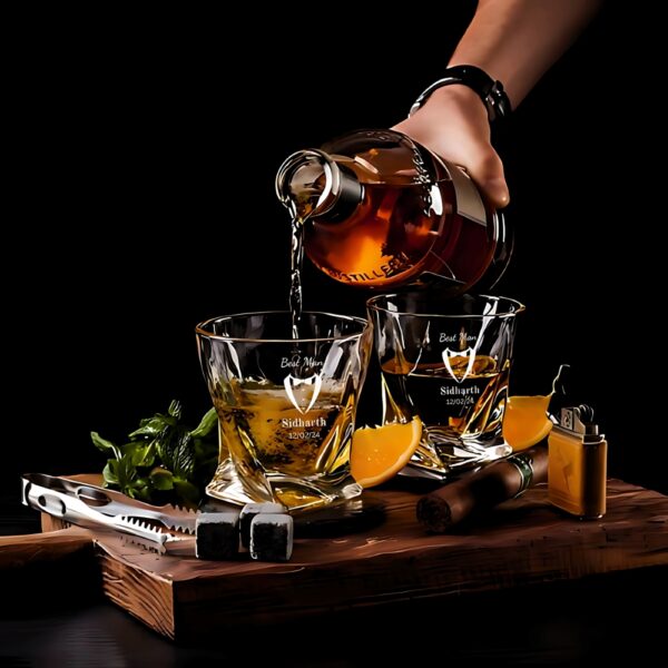Personalized Best Man Whiskey Glass, Crystal Twisted Design, Custom Engraved with Name and Date