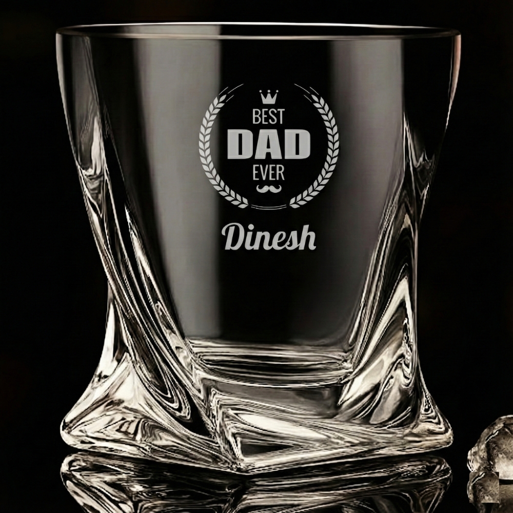 Best2U Personalized Engraved Whiskey Glass for Dad – Custom Name “Best Dad Ever” Crystal Scotch Bourbon Glass | Father’s Day, Birthday Gift for Father (310 ml)