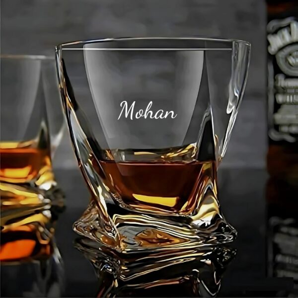 Personalized Crystal Whiskey Glass, Twisted Base Design, Custom Engraved Name