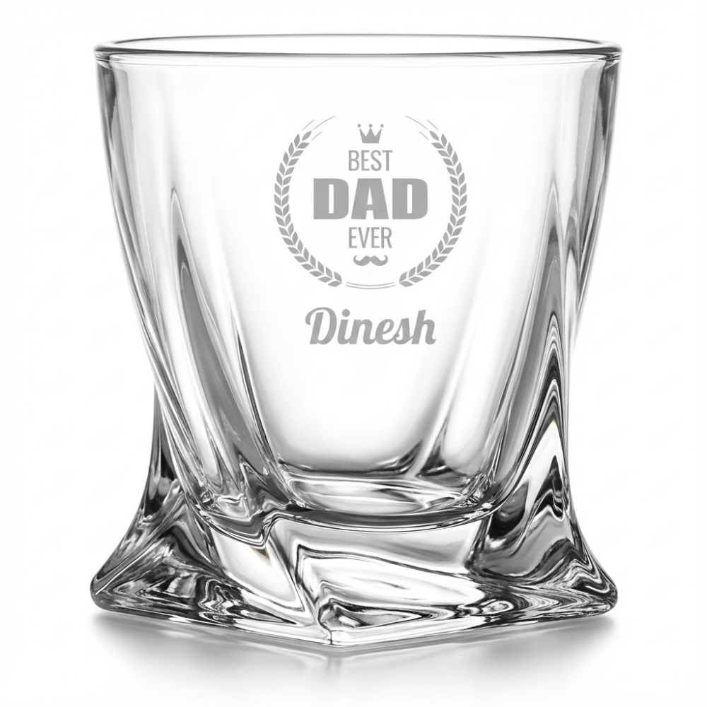 Best2U Personalized Engraved Whiskey Glass for Dad – Custom Name “Best Dad Ever” Crystal Scotch Bourbon Glass | Father’s Day, Birthday Gift for Father (310 ml)