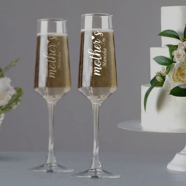 Best2U Personalized Mother's Day Champagne Flute, 250ml, Deep Engraved Name Glass, Wedding Party Gift