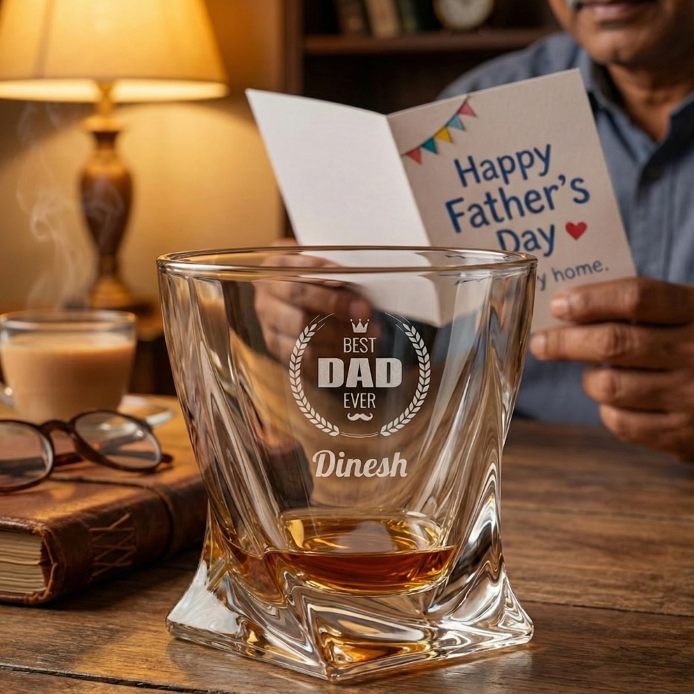 Best2U Personalized Engraved Whiskey Glass for Dad – Custom Name “Best Dad Ever” Crystal Scotch Bourbon Glass | Father’s Day, Birthday Gift for Father (310 ml)