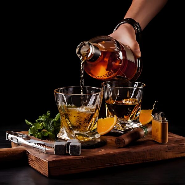 Personalized Crystal Whiskey Glass, Twisted Base Design, Custom Engraved Name
