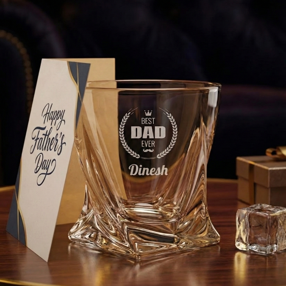 Best2U Personalized Engraved Whiskey Glass for Dad – Custom Name “Best Dad Ever” Crystal Scotch Bourbon Glass | Father’s Day, Birthday Gift for Father (310 ml)