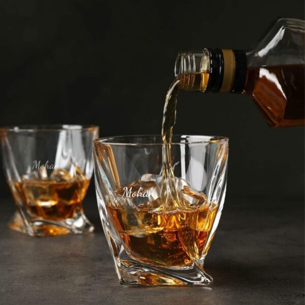 Personalized Crystal Whiskey Glass, Twisted Base Design, Custom Engraved Name
