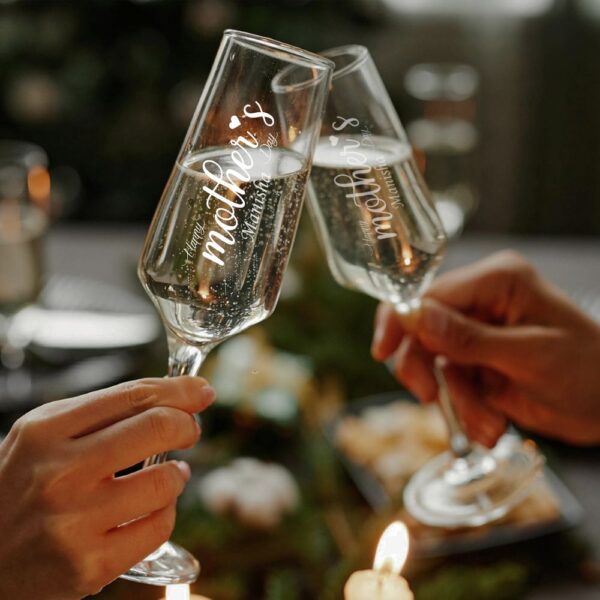 Best2U Personalized Mother's Day Champagne Flute, 250ml, Deep Engraved Name Glass, Wedding Party Gift