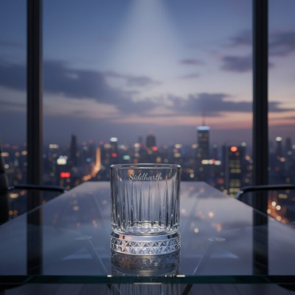 Best2U Personalized Crystal Whiskey Glass with custom name engraving “Siddharth.” This 330ml glass features a sophisticated vertical line pattern and a diamond-cut base that reflects light elegantly. Crafted from premium crystal, the glass combines clarity and durability, making it ideal for whiskey, scotch, or bourbon. The deep engraving ensures the name remains permanent, while the classic design enhances any home bar setting.