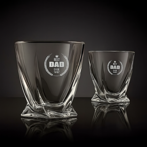 Best Dad Ever engraved crystal whiskey glass with laurel wreath and crown design