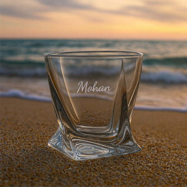 Personalized Crystal Whiskey Glass, Twisted Base Design, Custom Engraved Name