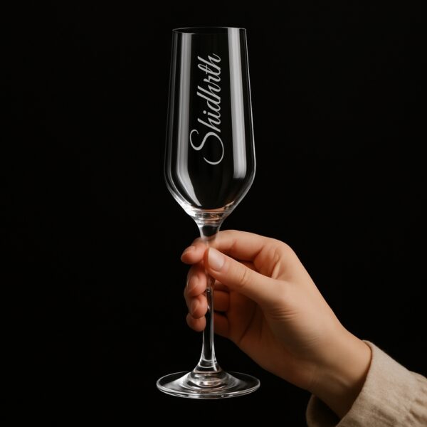 Personalized champagne flute with engraved name Siddharth, 250ml crystal glass for celebrations