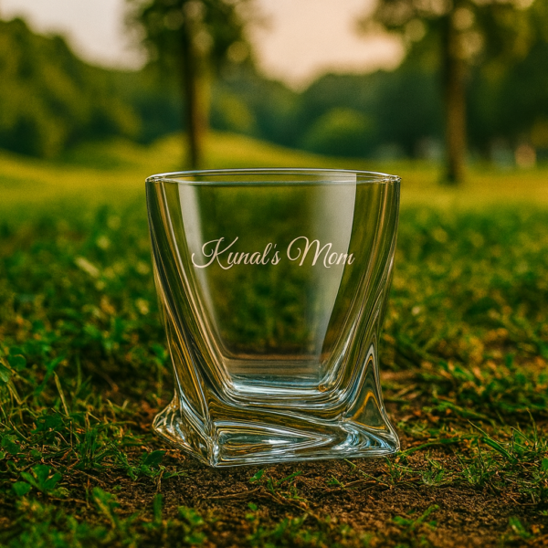 Personalized Mother’s Day whiskey glass with deep engraving “Kunal’s Mom” – elegant crystal-cut tumbler gift for mom, perfect for Mother’s Day, birthday, or special occasions.