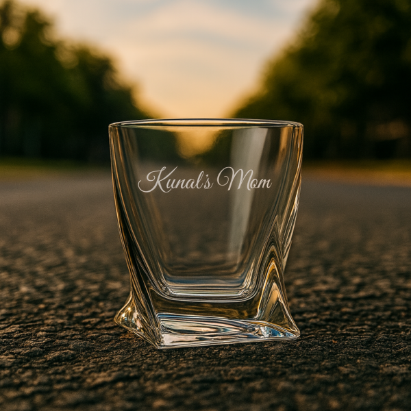 Personalized Mother’s Day whiskey glass with deep engraving “Kunal’s Mom” – elegant crystal-cut tumbler gift for mom, perfect for Mother’s Day, birthday, or special occasions.