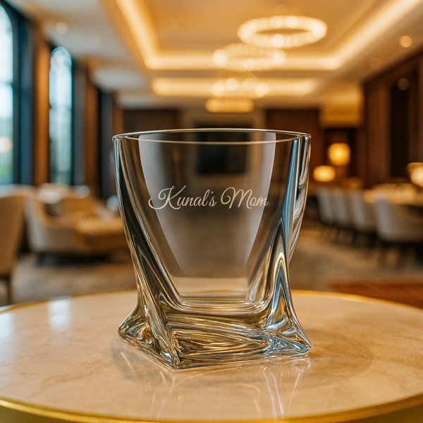 Personalized Mother’s Day whiskey glass with deep engraving “Kunal’s Mom” – elegant crystal-cut tumbler gift for mom, perfect for Mother’s Day, birthday, or special occasions.