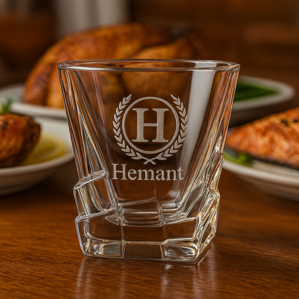 Premium Crystal Whiskey Glass with Personalized Monogram and Engraved Laurel Design – Custom Twisted Base Tumbler – Unique Gift for Men, Dad, Husband, Groomsmen, or Whiskey Lovers