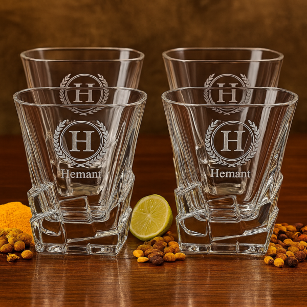 Premium Crystal Whiskey Glass with Personalized Monogram and Engraved Laurel Design – Custom Twisted Base Tumbler – Unique Gift for Men, Dad, Husband, Groomsmen, or Whiskey Lovers