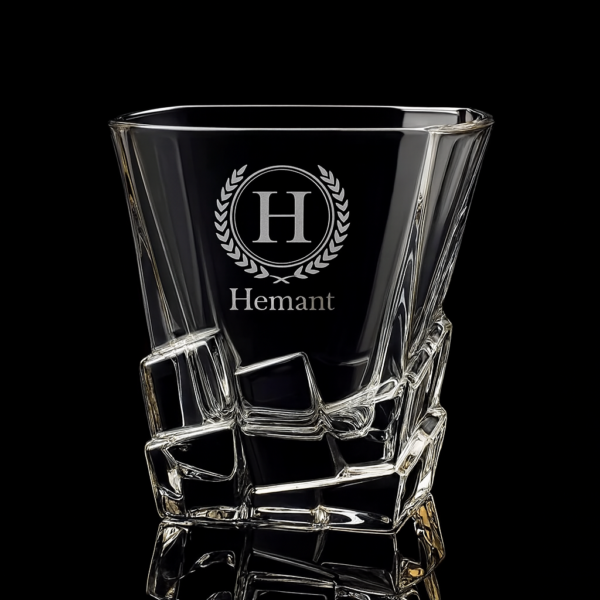 Premium Crystal Whiskey Glass with Personalized Monogram and Engraved Laurel Design – Custom Twisted Base Tumbler – Unique Gift for Men, Dad, Husband, Groomsmen, or Whiskey Lovers