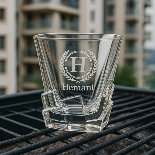 Premium Crystal Whiskey Glass with Personalized Monogram and Engraved Laurel Design – Custom Twisted Base Tumbler – Unique Gift for Men, Dad, Husband, Groomsmen, or Whiskey Lovers