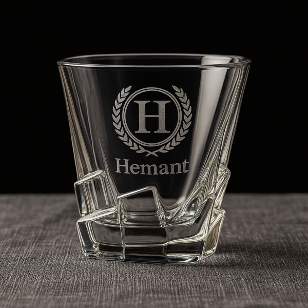 Premium Crystal Whiskey Glass with Personalized Monogram and Engraved Laurel Design – Custom Twisted Base Tumbler – Unique Gift for Men, Dad, Husband, Groomsmen, or Whiskey Lovers