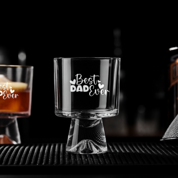 Clear glass whiskey tumbler with deep engraving text Best Dad Ever, personalized cocktail glass gift for dad, Father’s Day, birthday, or anniversary