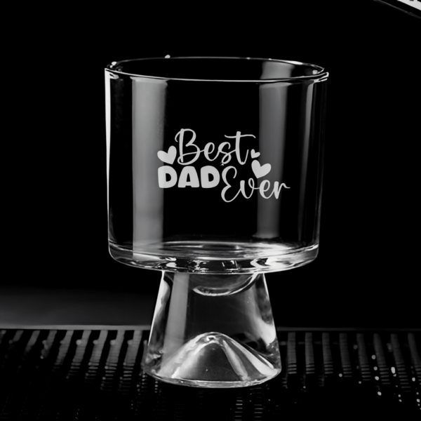 Clear glass whiskey tumbler with deep engraving text Best Dad Ever, personalized cocktail glass gift for dad, Father’s Day, birthday, or anniversary