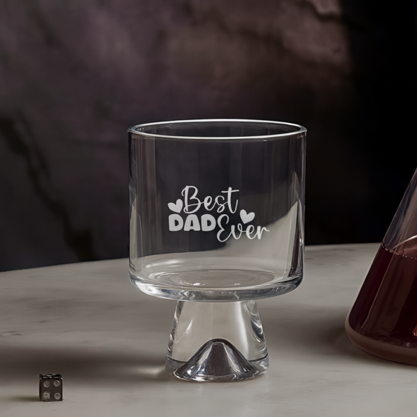 Clear glass whiskey tumbler with deep engraving text Best Dad Ever, personalized cocktail glass gift for dad, Father’s Day, birthday, or anniversary