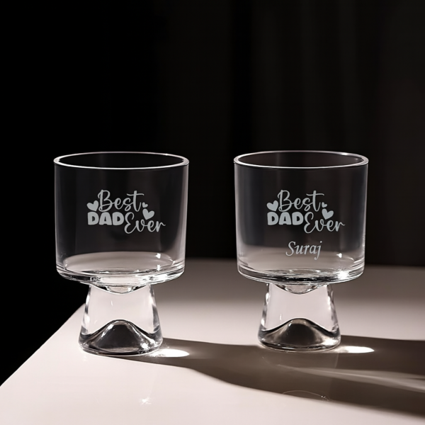 Clear glass whiskey tumbler with deep engraving text Best Dad Ever, personalized cocktail glass gift for dad, Father’s Day, birthday, or anniversary