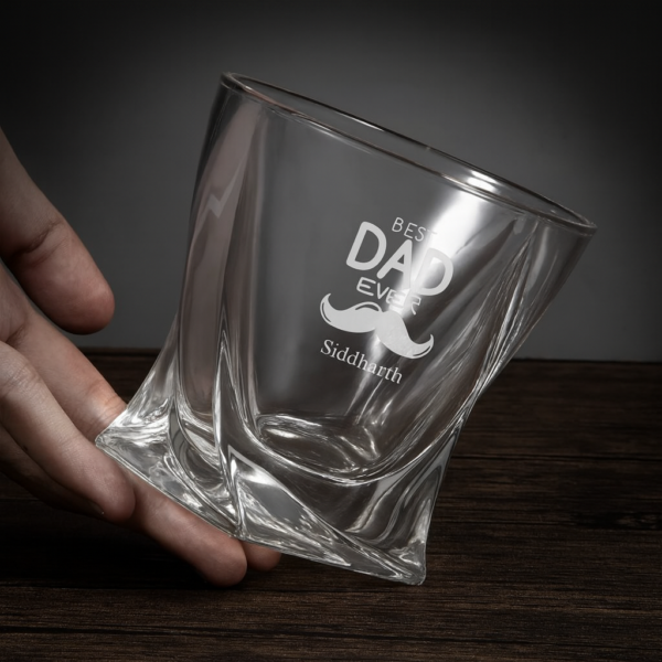 Personalized Best Dad Ever whiskey glass with mustache design and engraved name Siddharth, 310ml crystal glass gift for Father’s Day or birthday"