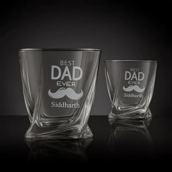 Personalized Best Dad Ever whiskey glass with mustache design and engraved name Siddharth, 310ml crystal glass gift for Father’s Day or birthday"