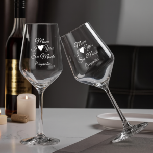 Crystal clear personalized wine glass engraved with “Mom I love you so much” and name, Mother’s Day gift