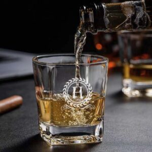 Personalized Whiskey Glass with Initial & Name – 290ml Laurel Crystal Glass – Custom Deep Engraved Gift for Him, Groomsman, Bridesmaid