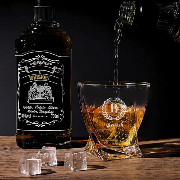 Personalized Whiskey Glass – Engraved Crystal Glass with Initial & Name – 310ml Laurel Wreath Tumbler – Custom Gift for Him, Dad, Husband, Birthday, Father's