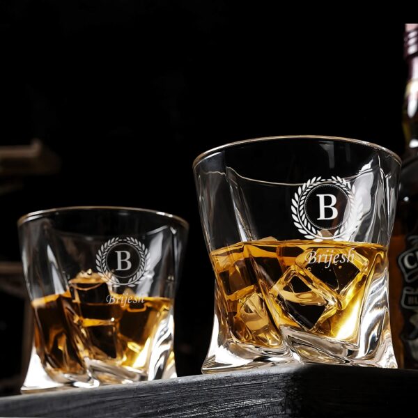 Personalized Whiskey Glass – Engraved Crystal Glass with Initial & Name – 310ml Laurel Wreath Tumbler – Custom Gift for Him, Dad, Husband, Birthday, Father's
