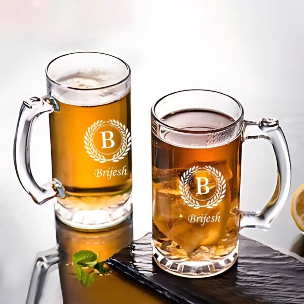 Personalized Beer Glass with Custom Initial & Name – 500ml Crystal Glass with Laurel Wreath Design – Custom Engraved Beer Mug for Men, Dad, Him – Gift for Birthday, Father’s Day, Christmas