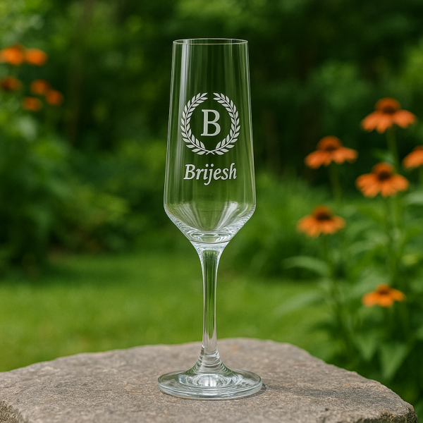 Custom engraved crystal champagne flute, perfect gift for bride, bridesmaid, or anniversary