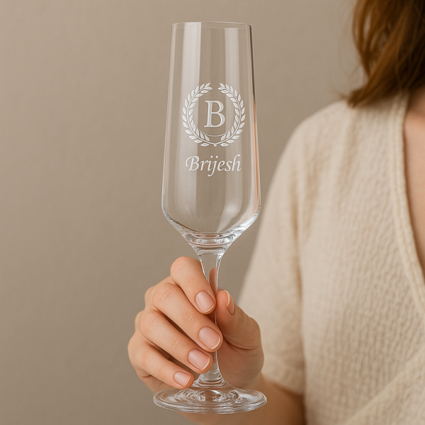Custom engraved crystal champagne flute, perfect gift for bride, bridesmaid, or anniversary
