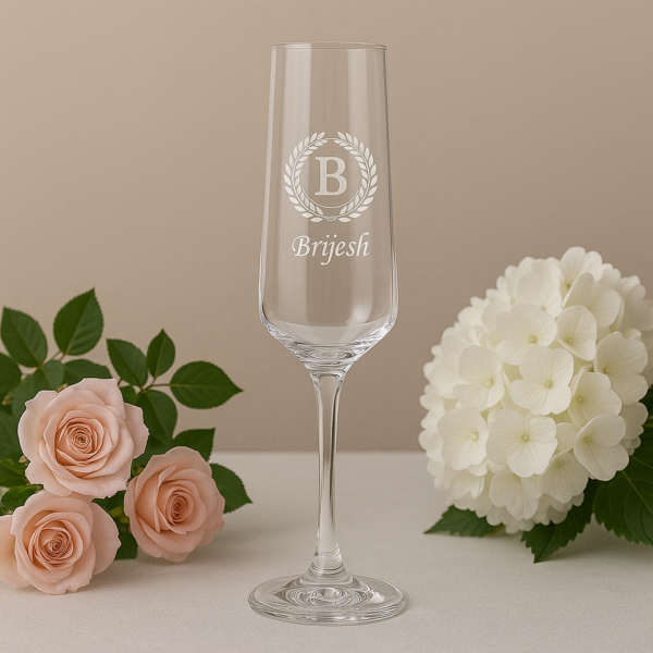 Custom engraved crystal champagne flute, perfect gift for bride, bridesmaid, or anniversary