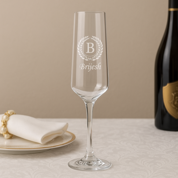 Custom engraved crystal champagne flute, perfect gift for bride, bridesmaid, or anniversary