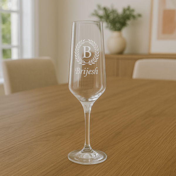 Custom engraved crystal champagne flute, perfect gift for bride, bridesmaid, or anniversary